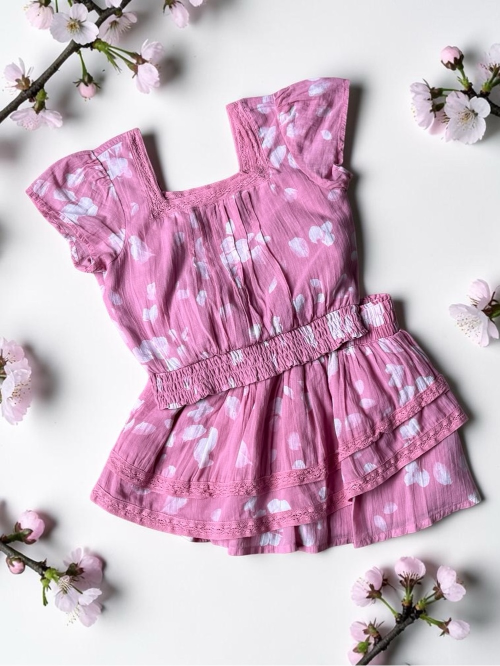 Girls Pink Floral Tank/Skort Set